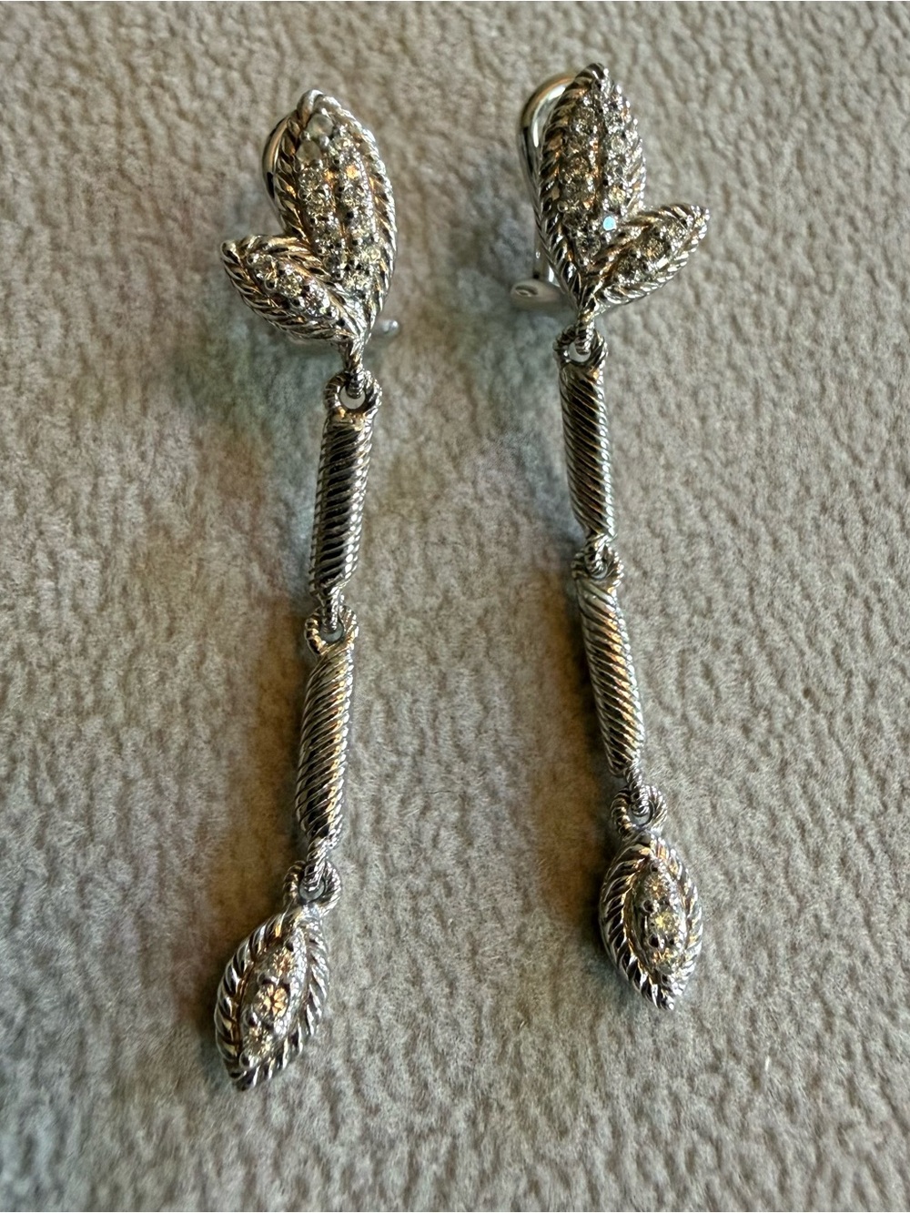 Judith Ripka CZ/Sterling Silver Long Drop Leaf Earrings